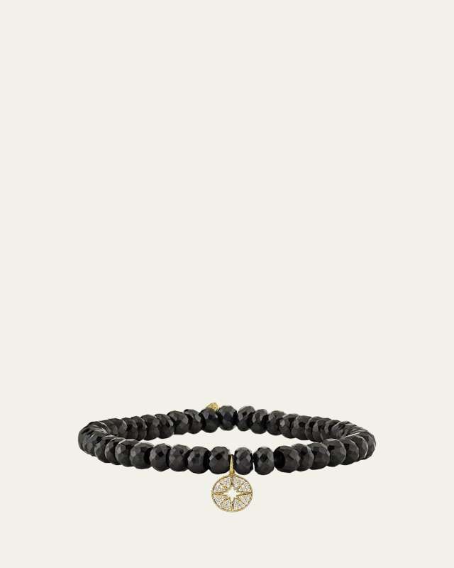 Black Spinel Mini Pave Starburst Medallion Charm Bracelet